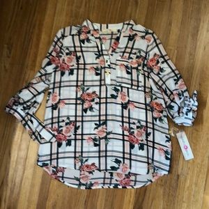 NWT wishful park Plaid floral blouse size M.